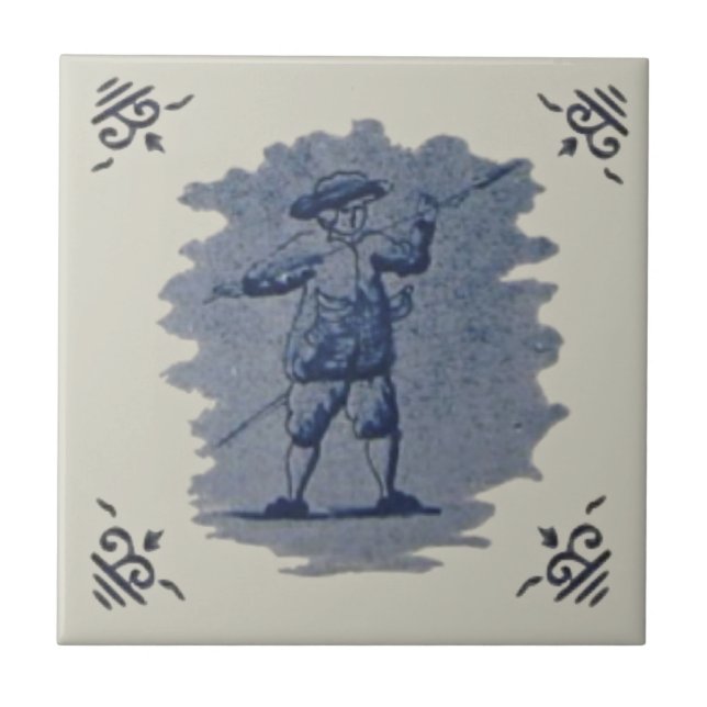 Repro Antique Dutch Blue Delft Figurle Tile Kakelplatta (Framsidan)