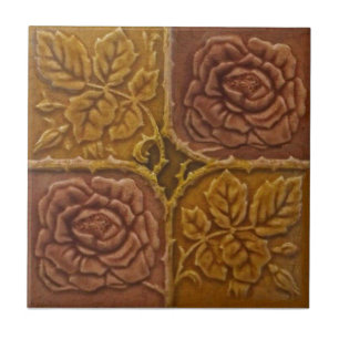 Repro Antique Espalied Rosor Faux Relief Kakelplatta