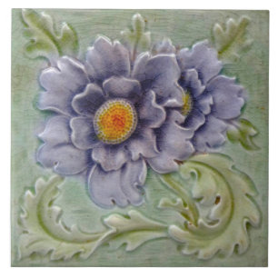 Repro Antique Lila Grönt Majolica Faux Relief Kakelplatta