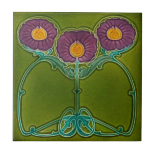 Repro Antique Marsden Art nouveau Lila Blommigt Kakelplatta