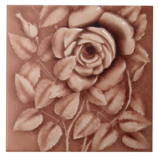 Repro Antique Mauve Majolica Ro Faux Relief Kakelplatta (Framsidan)