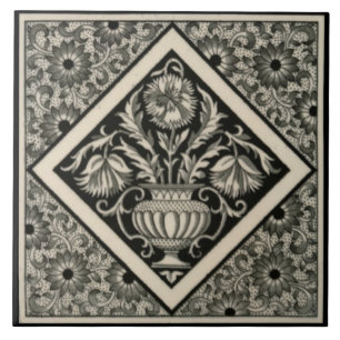 Repro Antique Minton Aesthetic Black Transferware Kakelplatta