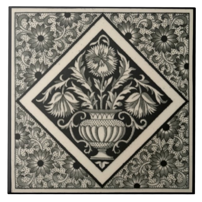 Repro Antique Minton Aesthetic Black Transferware Kakelplatta (Framsidan)