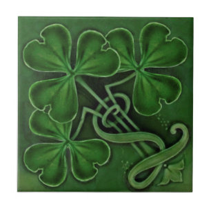 Repro Antique Minton Lucky Grönt Shamrocks Kakelplatta
