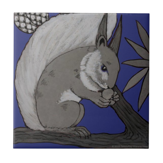 Repro Antique Minton Staffordshire Blue Squirrel Kakelplatta (Framsidan)