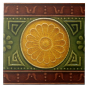 Repro Antique Olivant Majolica Faux Relief Gräns Kakelplatta
