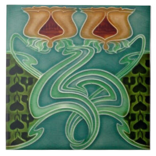 Repro Antique Richards Art nouveau Blommigt Majoli Kakelplatta