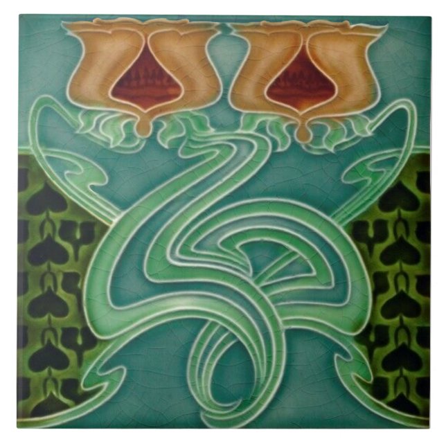 Repro Antique Richards Art nouveau Blommigt Majoli Kakelplatta (Framsidan)
