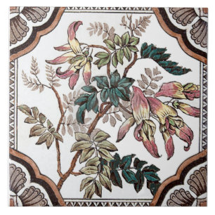 Repro antique Victorian blommigt transferware Kakelplatta