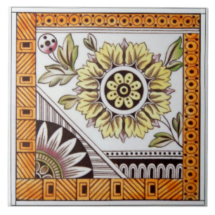 Repro Antique Victorian EastLake Aesthetic Blommig Kakelplatta
