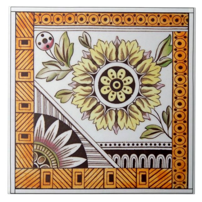 Repro Antique Victorian EastLake Aesthetic Blommig Kakelplatta (Framsidan)