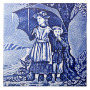 Repro Antique Wedgwood Blue Calendar Series april Kakelplatta