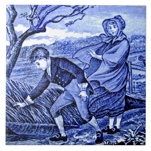 Repro Antique Wedgwood Blue Calendar Series mars Kakelplatta (Framsidan)