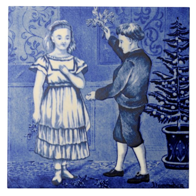 Repro Antique Wedgwood Blue December Kalender Kakelplatta (Framsidan)