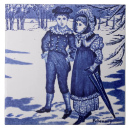 Repro Antique Wedgwood Blue"Februural" Figural Kakelplatta