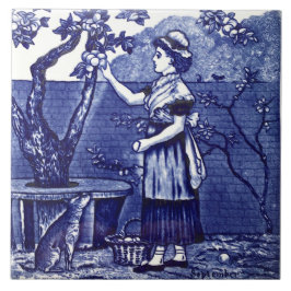 Repro Antique Wedgwood Blue September Figural Kakelplatta