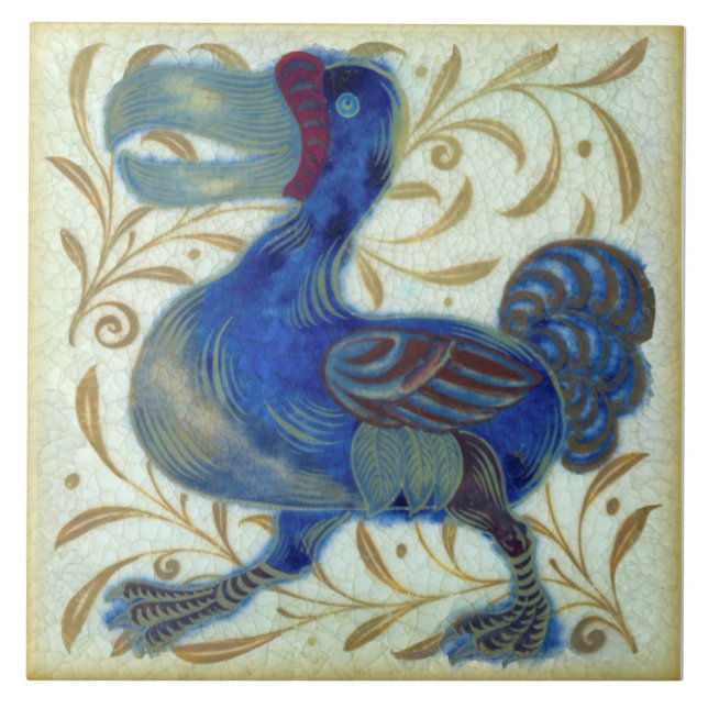 Repro Antique Whimsical Sällsynt De Morgan Dodo Bi Kakelplatta (Framsidan)