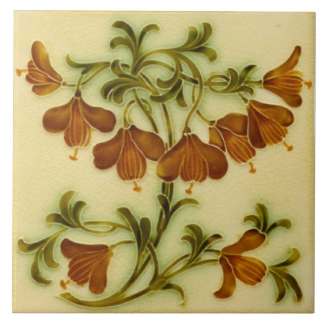 Repro Art nouveau Blommigt Faux Embossed Kakelplatta (Framsidan)