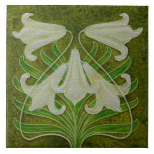 Repro Art nouveau Påsk Lily på Mottled Grönt Kakelplatta