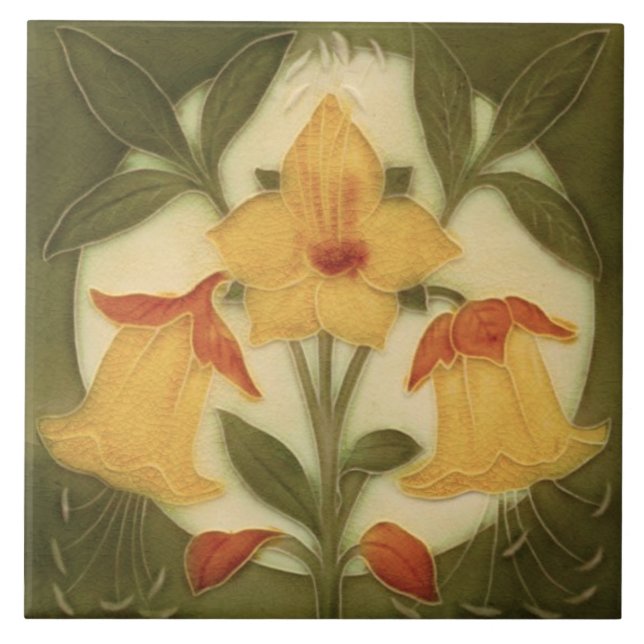 Repro Art nouveau tubeline Daffodil Trio Kakelplatta (Framsidan)