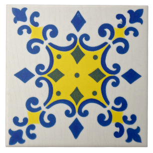 Repro Azulejos Portugisiska Geometric Gult Blue Kakelplatta