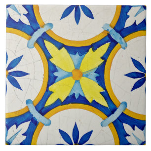 Repro Azulejos Portugisiska Geometric Gult Blue Ti Kakelplatta