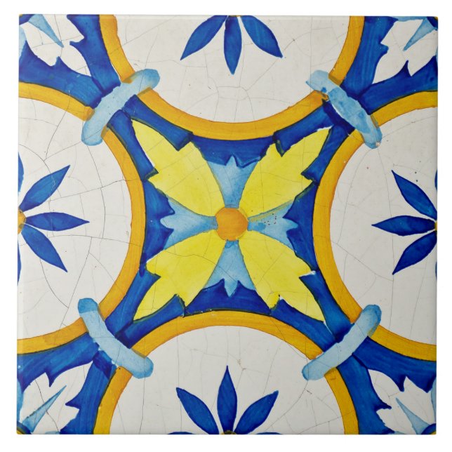 Repro Azulejos Portugisiska Geometric Gult Blue Ti Kakelplatta (Framsidan)
