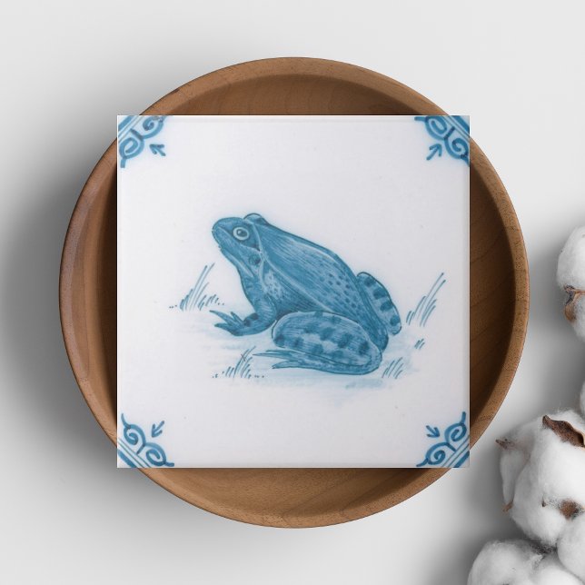 Repro Blue och White Frog Delft Kakelplatta (Repro Blue and White Frog Delft Tile)