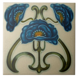 Repro Blue Poppies Art Noveau Ceramic Tile Kakelplatta