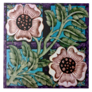 Repro Bright handmålad De Morgan Ro & Trellis Kakelplatta