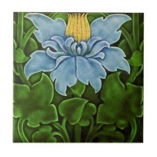 Repro c1900 Faux Relief Art Noveau Majolica Blommi Kakelplatta