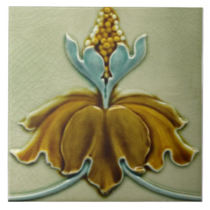 Repro c. 1900 Art nouveau Blommigt Gräns Kakelplatta