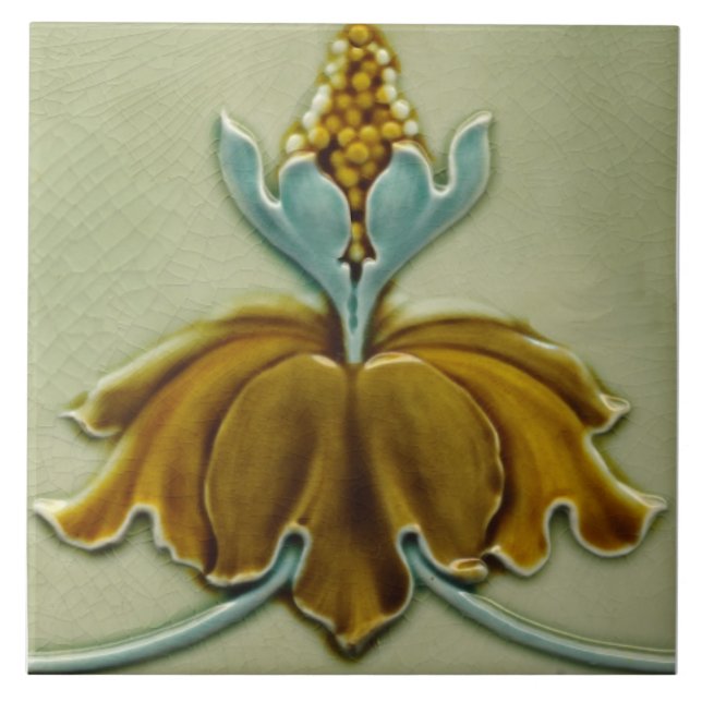 Repro c. 1900 Art nouveau Blommigt Gräns Kakelplatta (Framsidan)