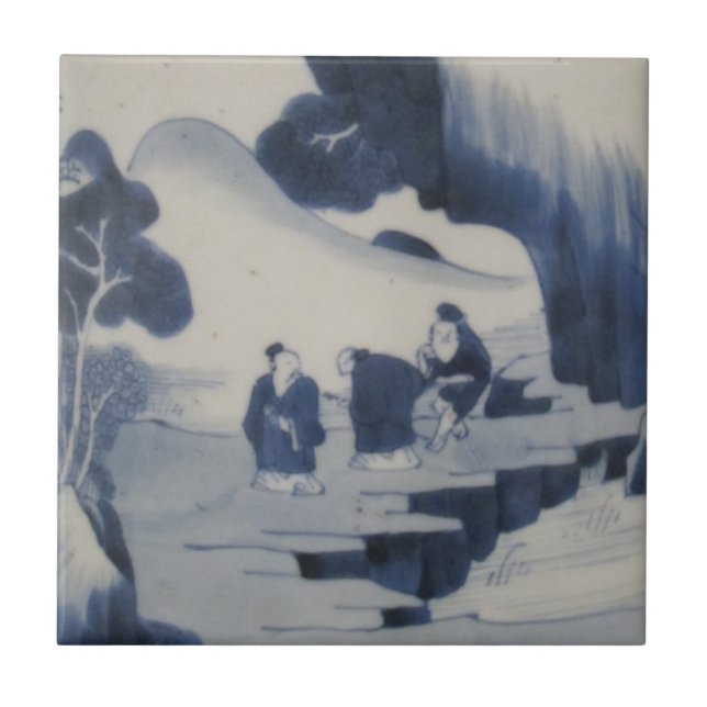 Repro Chinese Push Delft Blue and White Tile Kakelplatta (Framsidan)