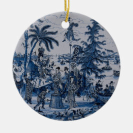 Repro Chinoiserie Delft Blue and White Tile Julgransprydnad Keramik