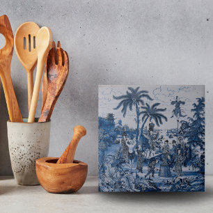 Repro Chinoiserie Delft Blue and White Tile Kakelplatta