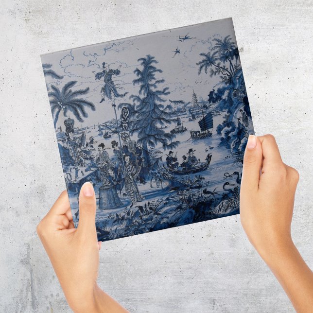 Repro Chinoiserie Delft Blue and White Tile Kakelplatta (Repro Chinoiserie Delft Blue and White Tile
)