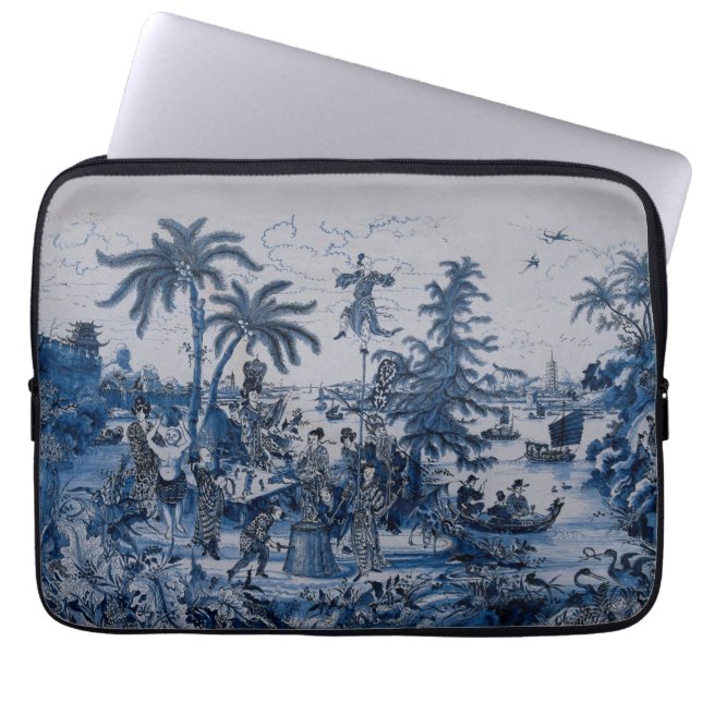 Repro Chinoiserie Delft Blue and White Tile Laptop Fodral (Framsidan)