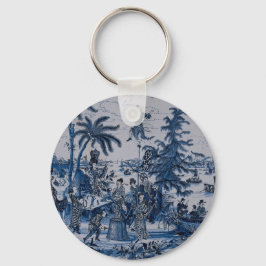 Repro Chinoiserie Delft Blue and White Tile Nyckelring