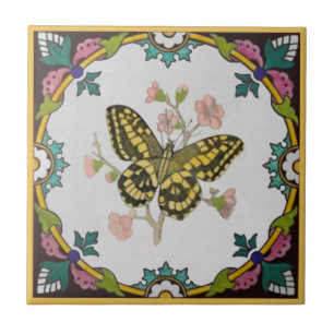 Repro Colorent Borded Minton Gult Butterfly Kakelplatta