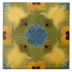 Repro Colorful Minton Molded Lilies Majolica Kakelplatta