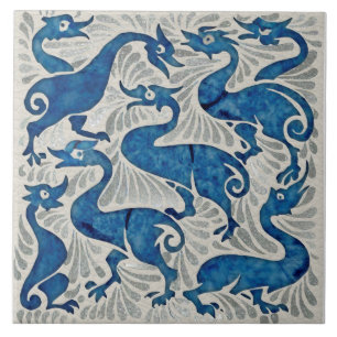 Repro De Morgan Ankor i Blue & Silver på White Kakelplatta