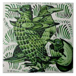Repro de Morgan Birds+Chick Hatching Handmålade Kakelplatta