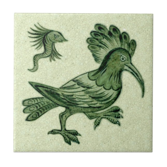 Repro de Morgan Grönt Hoopoe Bird Ceramic Tile Kakelplatta (Framsidan)