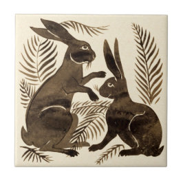 Repro de Morgan Pair of Chocolate Rabbits Kakelplatta