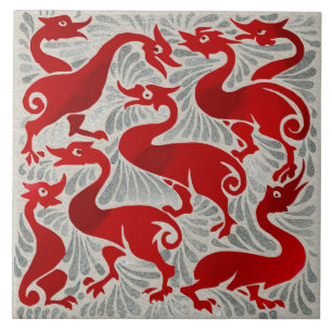 Repro De Morgan Red Luster+Silver Fantastisk Ankor Kakelplatta