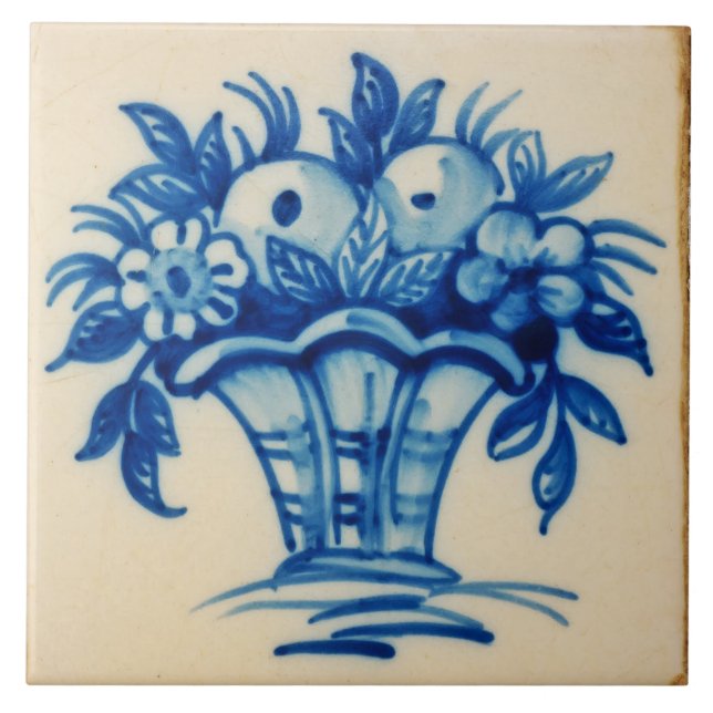 Repro Deftware Bouquet Flowers Vas Blue Delft Kakelplatta (Framsidan)