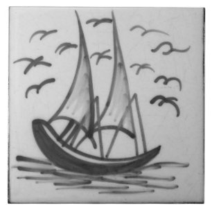 Repro Deftware Frakt Segelbåt Blue Delft Tile Kakelplatta