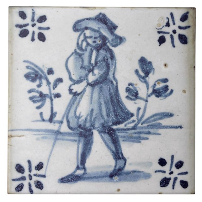 Repro Deftware Man Blue Delft Tile Kakelplatta (Framsidan)