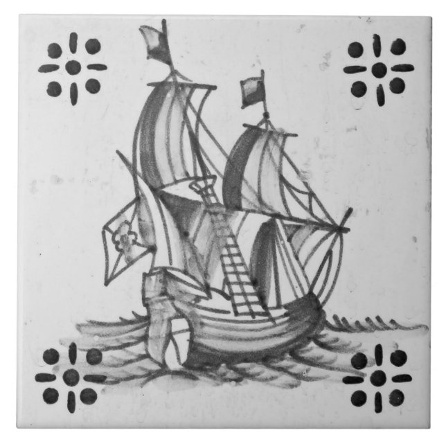 Repro Deftware Sail Frakt Blue Delft Tile Kakelplatta (Framsidan)
